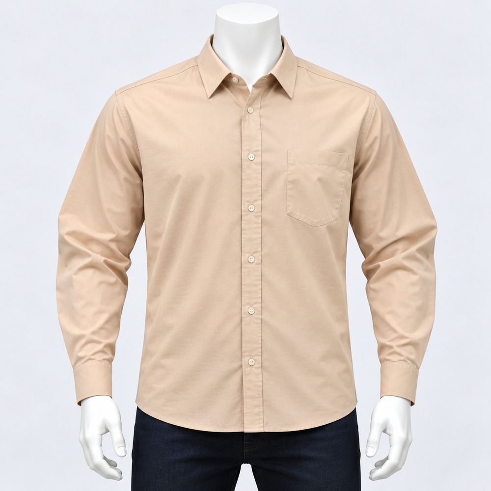 Roundtree & Yorke Button Down Shirt Mens XXL Tan Herringbone Long Sleeve Classic